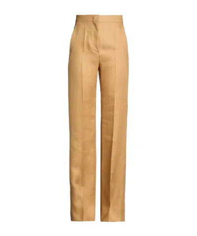 Max Mara Linen Wide-leg Pants In Brown