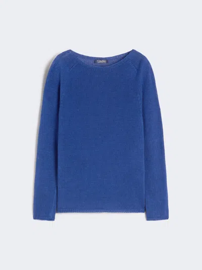 Max Mara Linen Yarn Basic Sweater In Blue
