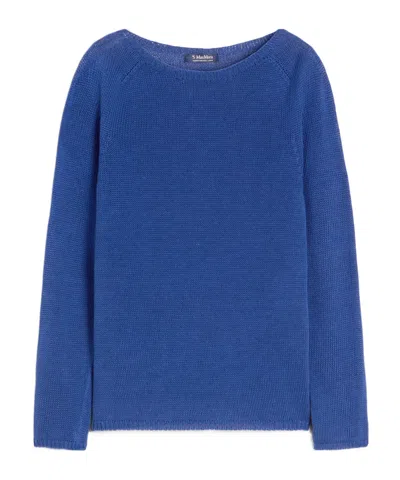 MAX MARA LINEN YARN BASIC SWEATER - CORNFLOWER BLUE