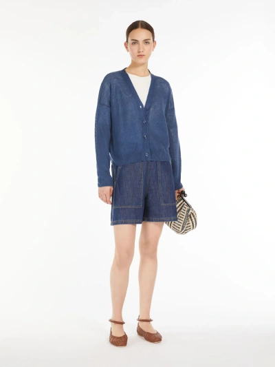 Max Mara Linen Yarn Cardigan In Blue