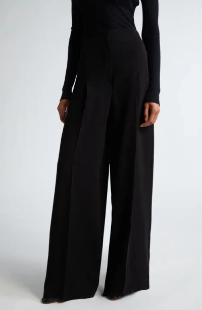 Max Mara Lino Wide Leg Trousers In Black