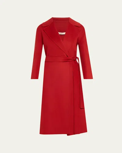 Max Mara Livia Belted Wrap Wool Coat In Red