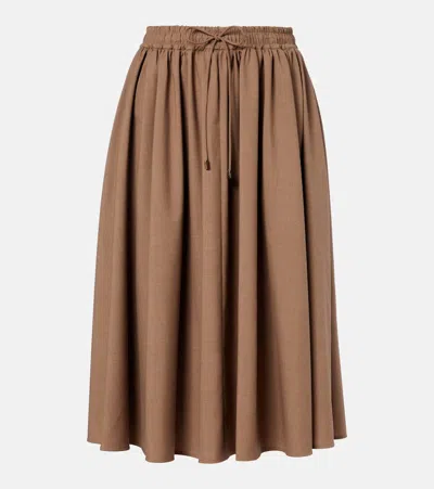Max Mara Livrea Virgin Wool Midi Skirt In Brown