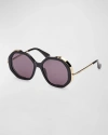 Max Mara Liz Double Rimmed Mixed-media Round Sunglasses In Shiny Black Smoke