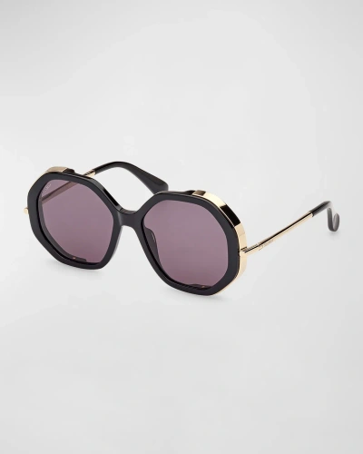 Max Mara Liz Double Rimmed Mixed-media Round Sunglasses In Black