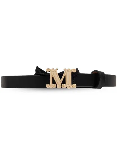 Max Mara Logo-buckle Leather Belt In Black