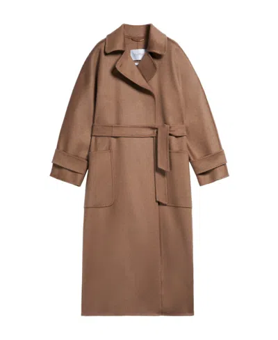 Max Mara Logo Cashmere Coat In Brown