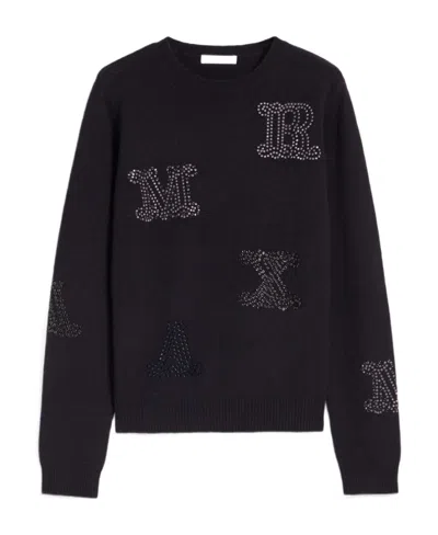 Max Mara Logo Cashmere Sweater In Blue