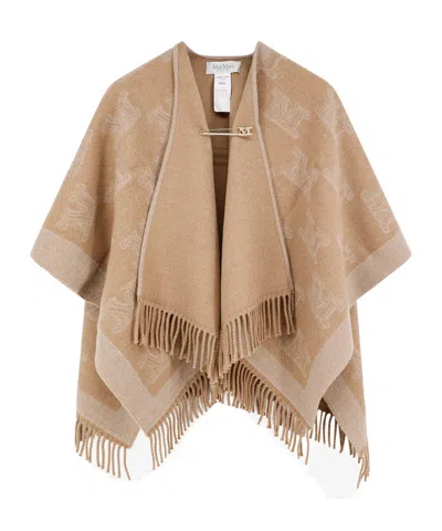 MAX MARA MAX MARA ALL-OVER LOGO PATTERNED FRINGED CAPE