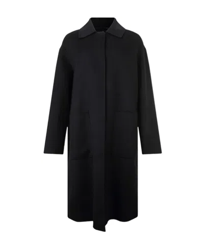 Max Mara Logo Coat In Black