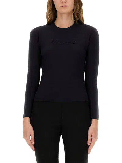 Max Mara Logo Cotton-blend Jersey T-shirt In Blue