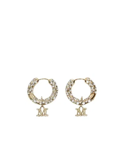 Max Mara Logo Crystal Earrings In Golden