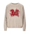 Max Mara Monogram Wool-blend Crewneck Sweater In Beige