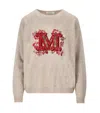 Max Mara Monogram Wool-blend Crewneck Sweater In Cacha Chiaro M