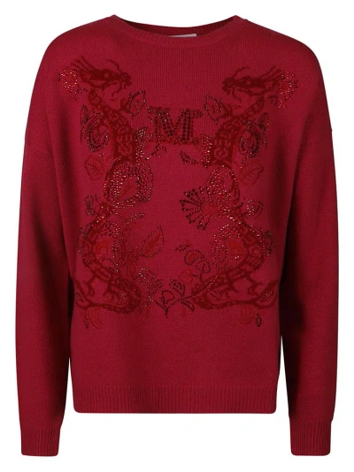 Max Mara Logo Embellished Knit Sweater In Red