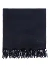 Max Mara Rectangular Cashmere Scarf Fringed Edge In Blue