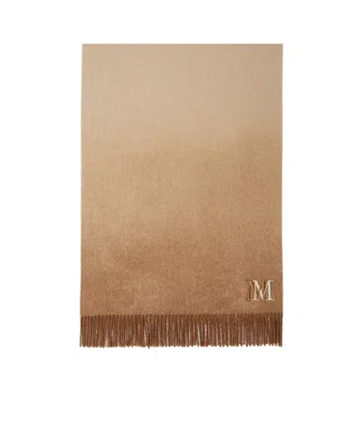 Max Mara Logo-embroidered Cashmere Scarf In Nude