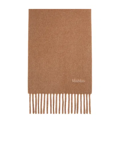 Max Mara Logo Embroidered Fringe Scarf In Brown