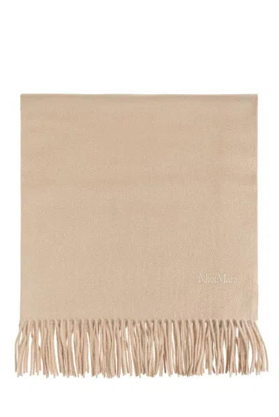 Max Mara Logo Embroidered Fringed Edge Scarf In Beige