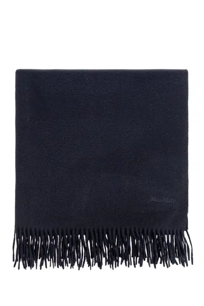 Max Mara Logo-embroidered Cashmere Scarf In Blue