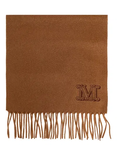 MAX MARA LOGO-EMBROIDERED FRINGED-EDGE SCARF