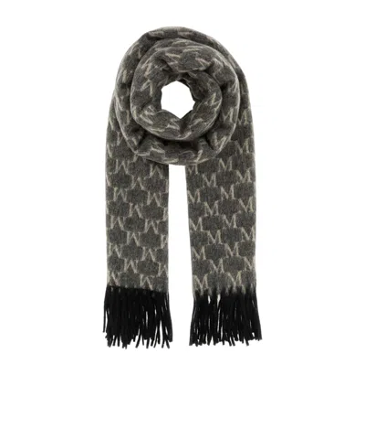 MAX MARA MAX MARA LOGO EMBROIDERED FRINGED EDGE SCARF