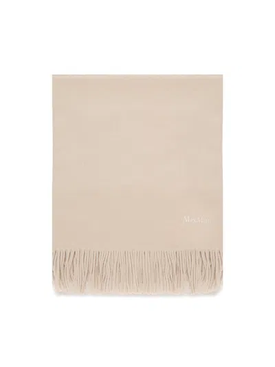 Max Mara Logo Embroidered Fringed Scarf In Beige