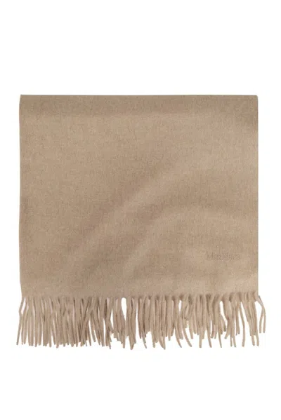 Max Mara Logo Embroidered Fringed Scarf In Neutral