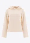 Max Mara Hooded Ribbed Texture Long Sleeve Top In White
