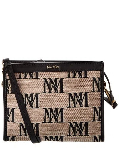 Max Mara Logo Embroidered Leather-trim Pouch In Beige