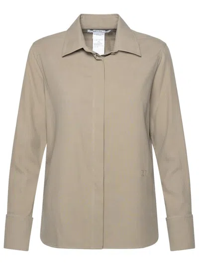 Max Mara Logo Embroidered Long-sleeved Shirt In Brown