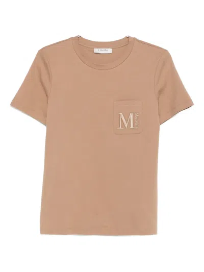 Max Mara Logo-embroidered Pocket T-shirt In Neutral