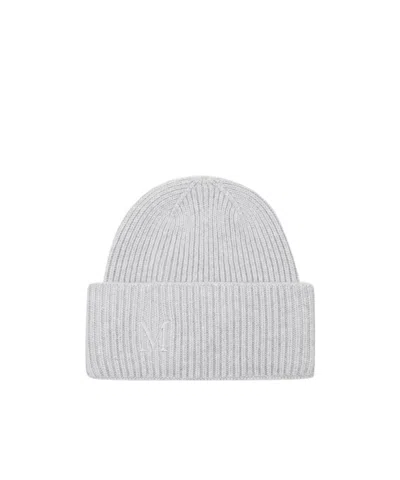 Max Mara Logo Embroidered Ribbed Beanie In Gray