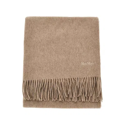 Max Mara Logo Embroidery Cashmere Scarf In Beige
