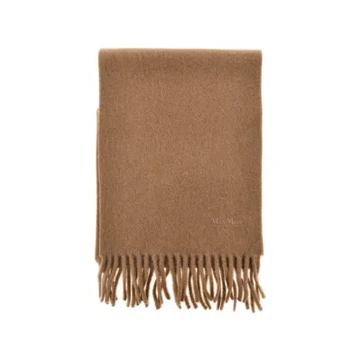 Max Mara Logo Embroidery Wool Scarf In Brown