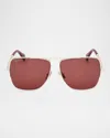 Max Mara Logo Engraved Metal Aviator Sunglasses In Gldobord