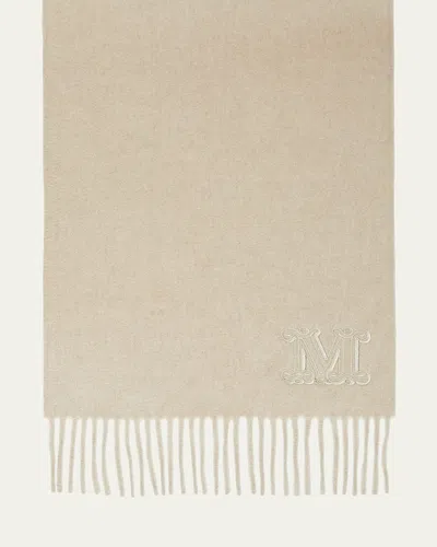 Max Mara Logo Fringe Cashmere Scarf In Neutral