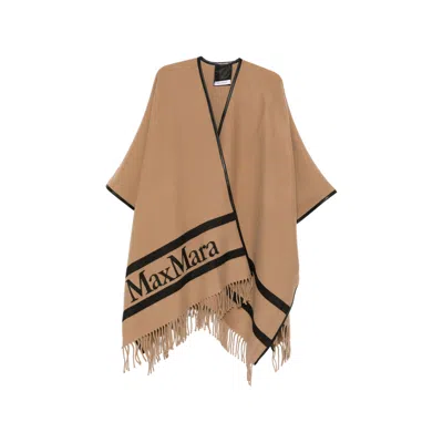 MAX MARA FRINGED LOGO-LETTERING WOOL SCARF