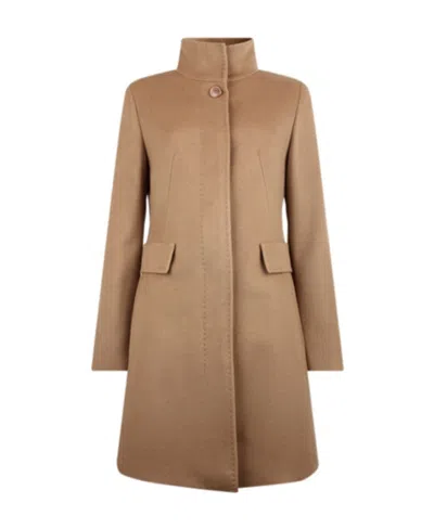 Max Mara Logo High-necked Coat In Brown