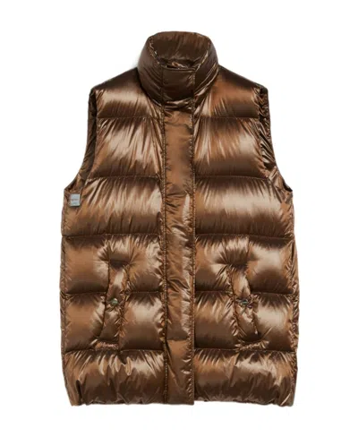 Max Mara Logo High-necked Down Vest In Brown