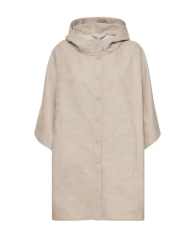 Max Mara Logo Hooded Cloak In Gray