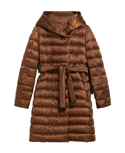 Max Mara Logo Hooded Down Jacket In Brown