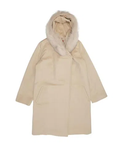 Max Mara Logo Hooded Overcoat In Nude