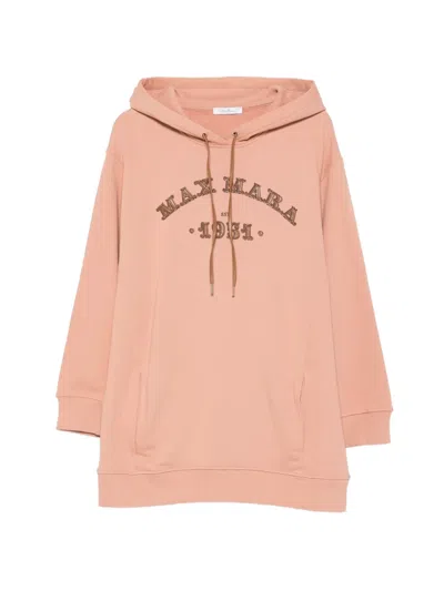 Max Mara Longline Hoodie With Drawstring And Ribbed Cuffs In Brown