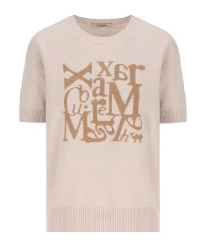 Max Mara 's  Logo Intarsia Crewneck Top In Nude