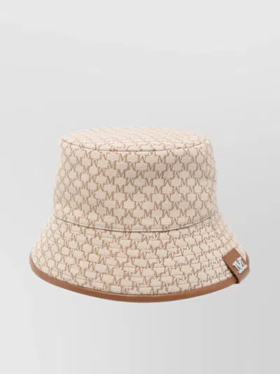 Max Mara Logo Jacquard Bucket Hat With Houndstooth Trim In Brown