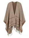 Max Mara Sandy Color Jacquard Wool Poncho In Neutral