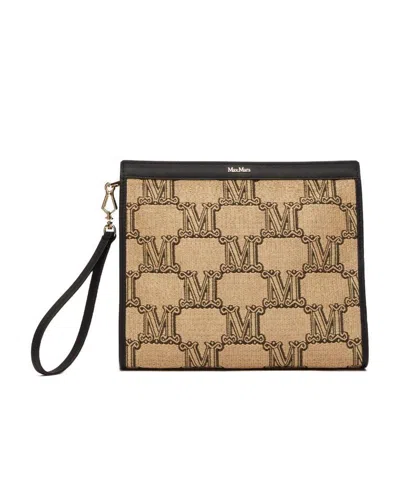 Max Mara Logo Jacquard Knitted Clutch Bag In Nude