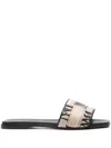 Max Mara Logo Jacquard Raffia-effect Slides In Neutrals