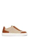 Max Mara Logo Jacquard Sneakers With Textured Fabric And Leather Accents In Brown